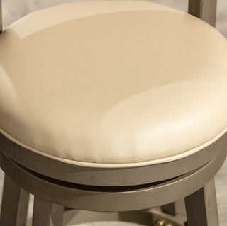 Sunvega Cherry Finish Beige Fabric Slat Back Swivel Stool for Counter Height