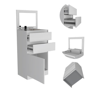 Sunvega White Jewelry Box with Flip Top Mirror and Two Drawers
