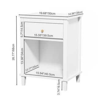 Sunvega White and Golden Kids Wooden Nightstand with One Drawer and Shelf