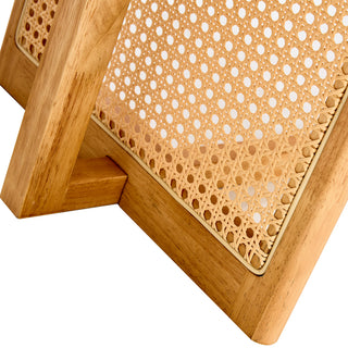 Sunvega Chinese Style White Solid Wood and Imitation Rattan Rectangular Coffee Table