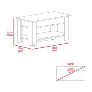 Sunvega Lift Top Storage Table with Metal Hinges in Light Oak and White Finish