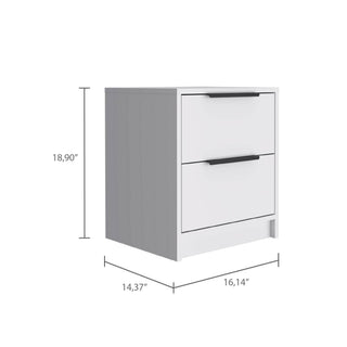 Sunvega Modern White Nightstand with Two Drawers and Sleek Bar Handles