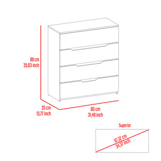 Sunvega White and Light Oak Four Drawer Dresser with Spacious Storage