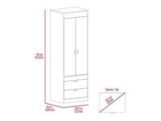 Sunvega White 2-Drawer Armoire for Hanging Clothes and Organizing Smaller Items