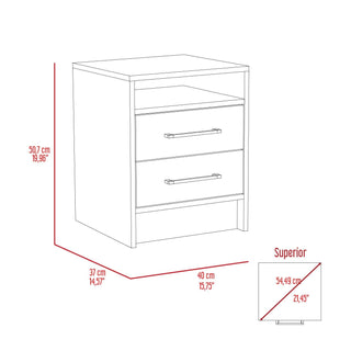 Sunvega Light Oak and White 2-Drawer 1-Shelf Rectangle Nightstand
