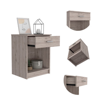 Sunvega Light Grey Nightstand with Single Drawer and Shelf for Bedroom Storage