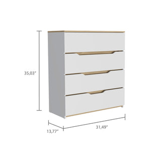 Sunvega White and Light Oak Four Drawer Dresser with Spacious Storage
