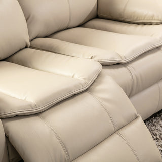 Sunvega Cream Breathable Leather Manual Reclining Sofa with Pillow Top Arm Cushions