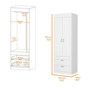 Sunvega White 2-Drawer Armoire for Hanging Clothes and Organizing Smaller Items