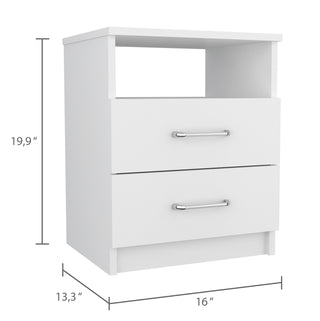 Sunvega White Nightstand with Two Drawers and Open Shelf for Bedroom Storage