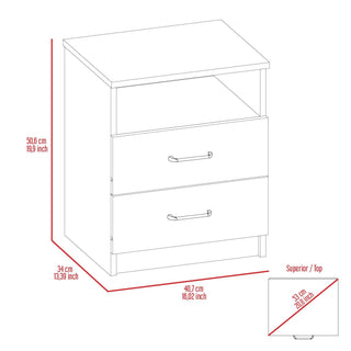 Sunvega White Nightstand with Two Drawers and Open Shelf for Bedroom Storage