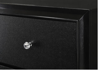 Sunvega Modern Glam Style Black Finish Five Drawer Chest Nightstand with Faux Crystal Pulls