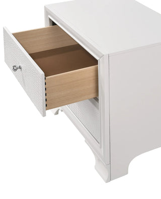 Sunvega Modern Glam White Crocodile Texture Two Drawer Nightstand with Crystal Pulls