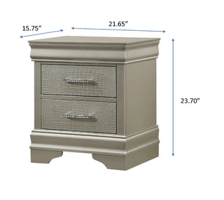 Sunvega Modern Glam Champagne Finish Crystal Diamond Tufted Crocodile Texture Nightstand