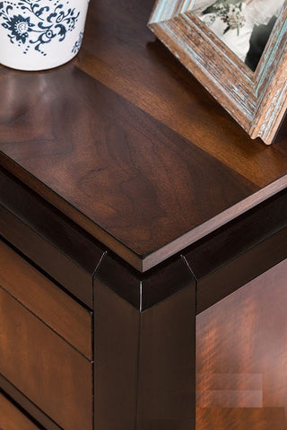 Sunvega Transitional Solid Wood Nightstand with Square Chrome Knobs in Acacia Walnut