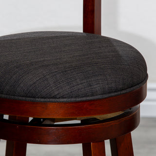 Sunvega Cherry Finish Beige Fabric Slat Back Swivel Stool for Counter Height