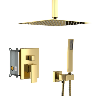 Sunvega Ceiling Mount Square Rainfall Shower System with Handheld Spray and Matte Black Finish