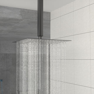 Sunvega Ceiling Mount Square Rainfall Shower System with Handheld Spray and Matte Black Finish