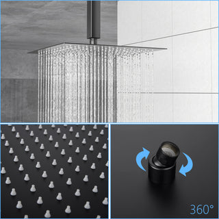 Sunvega Ceiling Mount Square Rainfall Shower System with Handheld Spray and Matte Black Finish