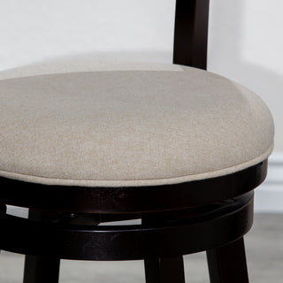 Sunvega Cherry Finish Beige Fabric Slat Back Swivel Stool for Counter Height