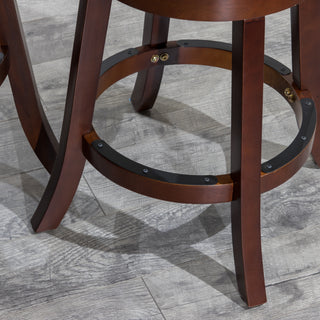 Sunvega Cherry Finish Beige Fabric Slat Back Swivel Stool for Counter Height