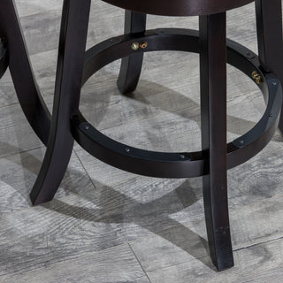 Sunvega Cherry Finish Beige Fabric Slat Back Swivel Stool for Counter Height
