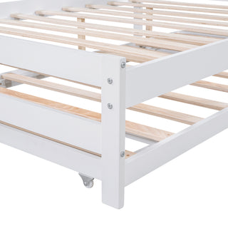 Sunvega Full Size Platform Bed with Adjustable Trundle and Headboard in Gray