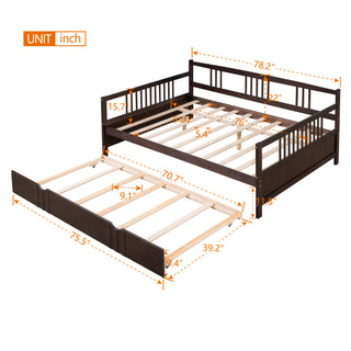 Sunvega Full Size Daybed with Twin Trundle Solid Wood Frame for Living Room
