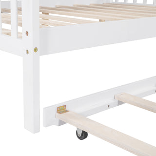 Sunvega Wooden Twin Size House Bed with Trundle and Playhouse Design Shelf
