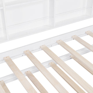 Sunvega Wooden Twin Size House Bed with Trundle and Playhouse Design Shelf