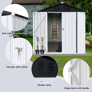 Sunvega 6FTx4FT Apex Roof Metal Garden Shed for Outdoor Storage White and Black