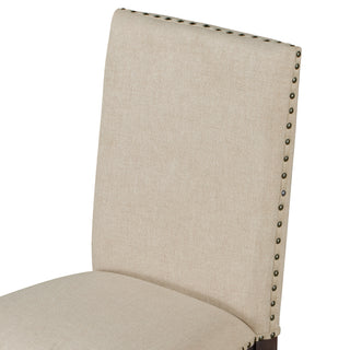 Sunvega Set of 4 Natural Wood Wash Upholstered Fabric Dining Chairs with Nailhead Trim