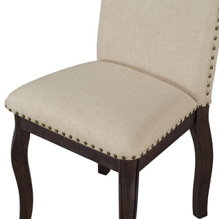 Sunvega Set of 4 Natural Wood Wash Upholstered Fabric Dining Chairs with Nailhead Trim