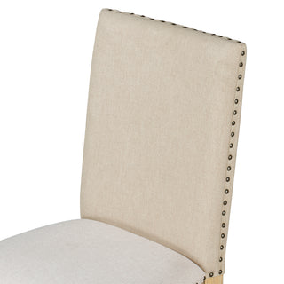 Sunvega Set of 4 Natural Wood Wash Upholstered Fabric Dining Chairs with Nailhead Trim
