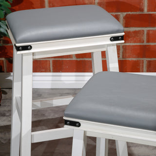 Sunvega Antique White Finish Counter Stool with Black Leather Seat