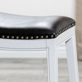 Sunvega Natural Finish Saddle Leather Seat Counter Stool with Footrest and Nail Head Trim