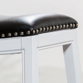 Sunvega Natural Finish Saddle Leather Seat Counter Stool with Footrest and Nail Head Trim