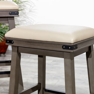 Sunvega Antique White Finish Counter Stool with Black Leather Seat