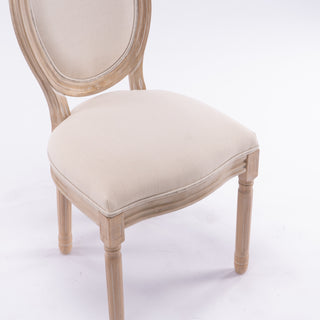 Sunvega French Style Solid Wood Frame Linen Fabric Oval Back Dining Chairs Set of 2
