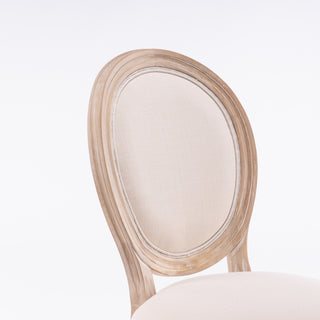 Sunvega French Style Solid Wood Frame Linen Fabric Oval Back Dining Chairs Set of 2