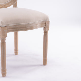 Sunvega French Style Solid Wood Frame Linen Fabric Oval Back Dining Chairs Set of 2