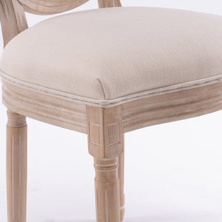 Sunvega French Style Solid Wood Frame Linen Fabric Oval Back Dining Chairs Set of 2
