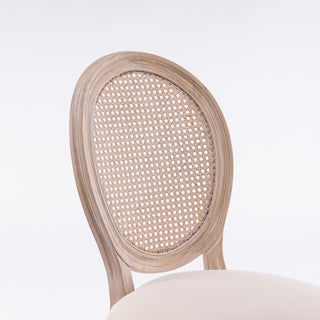Sunvega French Style Solid Wood Frame Linen Fabric Oval Back Dining Chairs Set of 2
