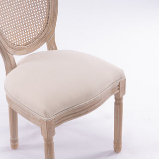 Sunvega French Style Solid Wood Frame Linen Fabric Oval Back Dining Chairs Set of 2