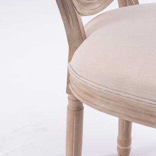 Sunvega French Style Solid Wood Frame Linen Fabric Oval Back Dining Chairs Set of 2