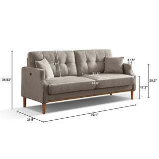 Sunvega Waterproof Fabric Loveseat Sofa with USB Charge Port and 2 Pillows
