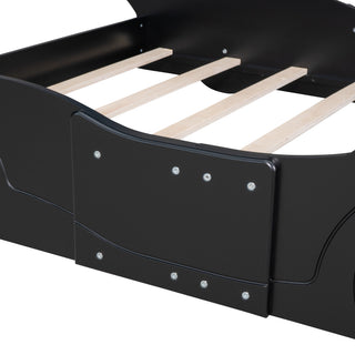 Sunvega Blue Twin Size Race Car-Shaped Platform Bed with Wheels for Kids
