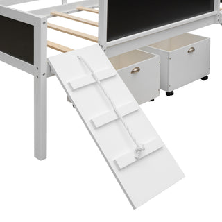 Sunvega Twin Size Pine Wood Loft Bed with Climbing Frame and Slide