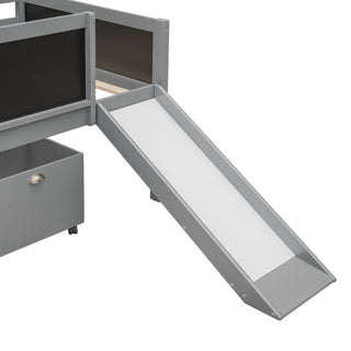 Sunvega Twin Size Pine Wood Loft Bed with Climbing Frame and Slide