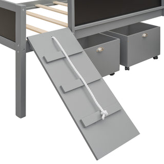 Sunvega Twin Size Pine Wood Loft Bed with Climbing Frame and Slide